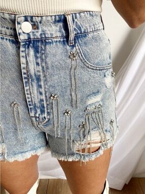 GeeGee Shine On Rhinestone Fringe Shorts NWOT